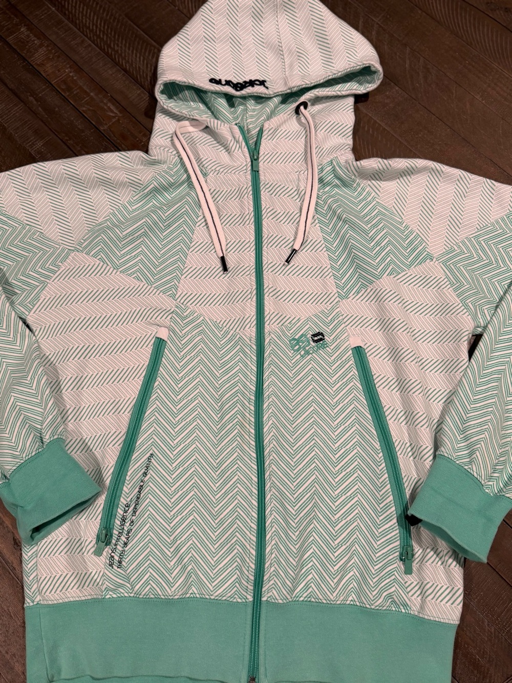Jack & Jones Core Full Zip Hoodie Men’s Small – Mint Green/White Geometric